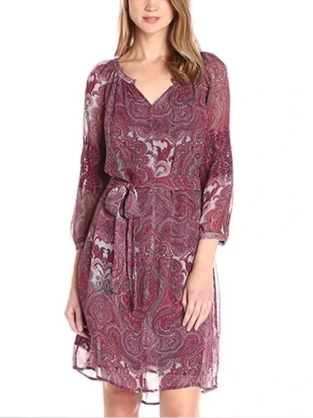 Lucky Brand Red Paisley Sheer Cover-Up Dress two in one